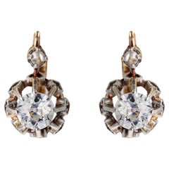 19th Century Diamond 18 Karat Rose Gold Lever- Back Earrings