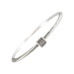 David Yurman 925 Sterling Silver Confetti Pave Diamond Cable Bangle Bracelet