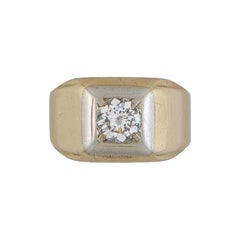 Vintage 1.28ct GIA Natural Diamond Retro Men’s Ring in Two-Tone Gold 14k