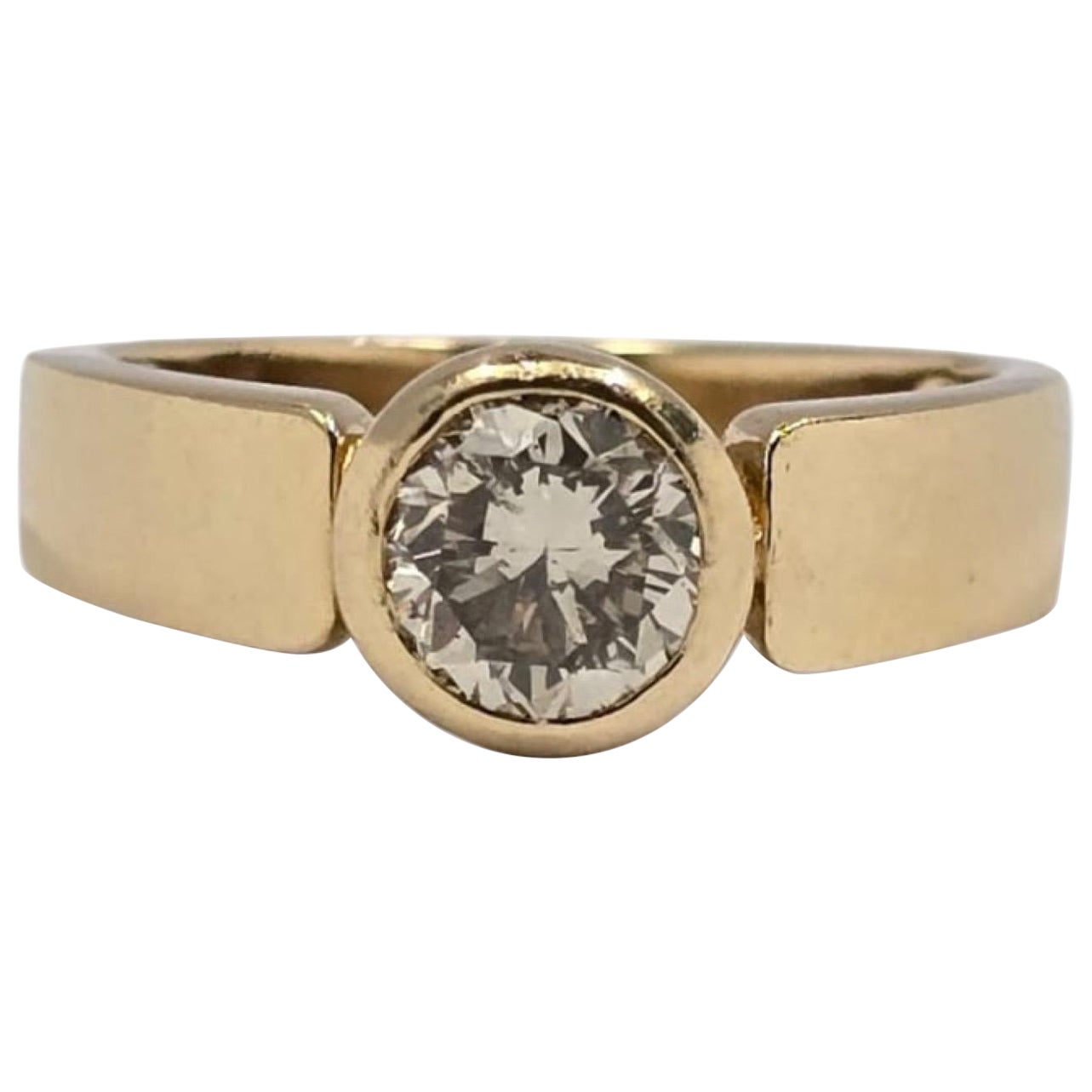 Anello moderno con castone in oro 14K e diamante naturale marrone chiaro certificato GIA in vendita