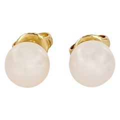 Tiffany & Co. 7.8mm White Akoya Pearl Stud Earrings 18K Yellow Gold
