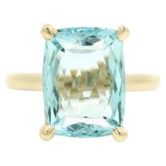 NUEVO Anillo Solitario de Aguamarina Azul Cushion de Oro Amarillo de 14k de 6,12 ctw