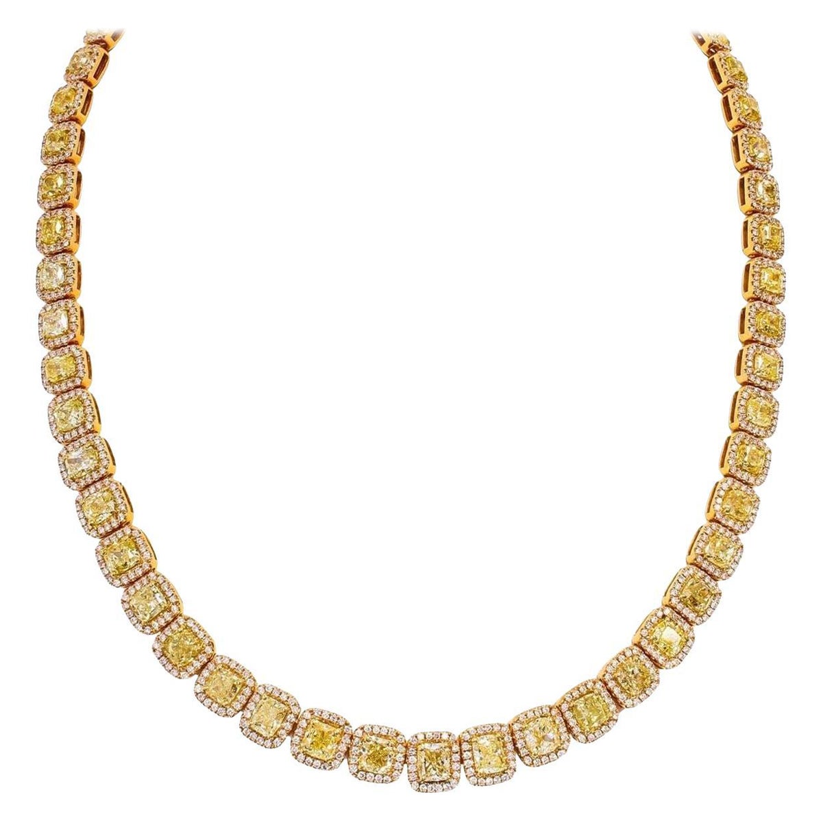 OUR LEGACY  90 Carati Catena da Tennis con Diamante Taglio Cuscino Giallo Intenso Fancy