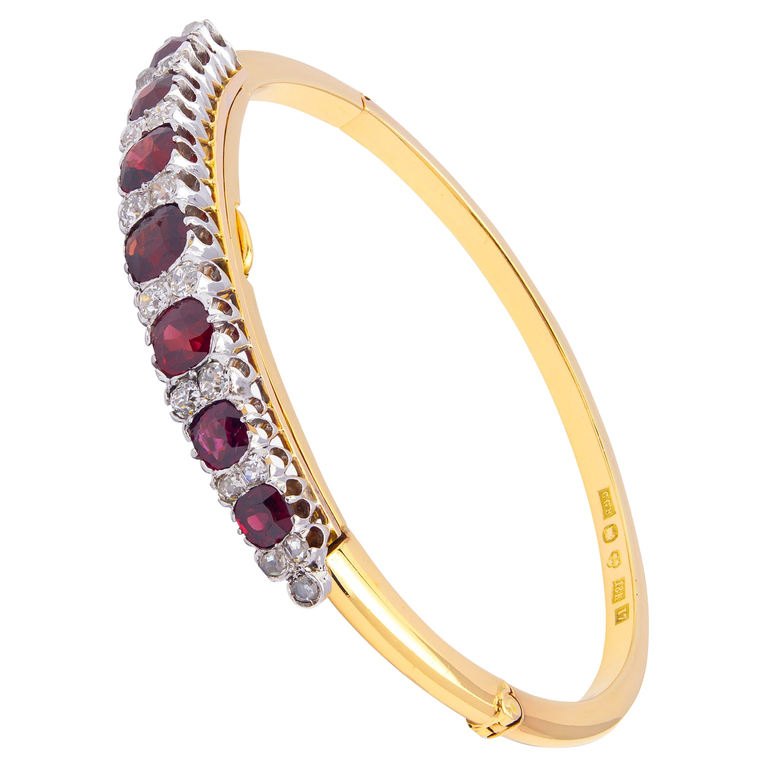 Antique Swedish Diamond & Garnet Bangle For Sale