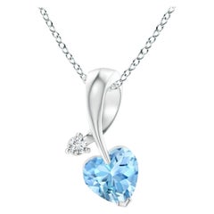 Angara Natural Heart-Shaped Aquamarine Ribbon Pendant with Diamond in Platinum