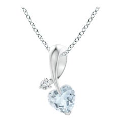 Angara Natural Heart-Shaped Aquamarine Ribbon Pendant with Diamond in Platinum