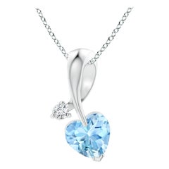Angara Natural Heart-Shaped Aquamarine Ribbon Pendant with Diamond in Platinum
