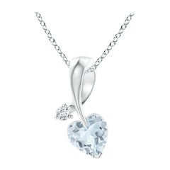 Angara Natural Heart-Shaped Aquamarine Ribbon Pendant with Diamond in Platinum