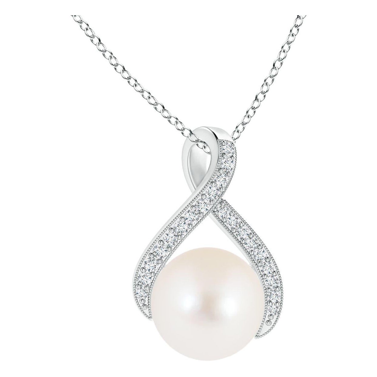 Angara Süßwasserperlen-Anhänger mit Diamanten in 14K Weißgold im Angebot