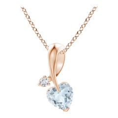 Ciondolo Angara con acquamarina naturale a forma di cuore e diamante in oro rosa 14 carati