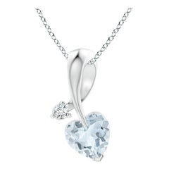 Angara Natural Heart-Shaped Aquamarine Ribbon Pendant with Diamond in Platinum