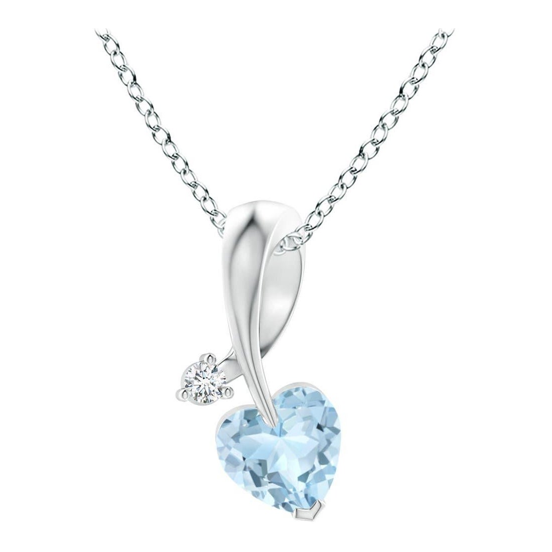 Angara Ciondolo a nastro con acquamarina naturale a forma di cuore e diamante in platino