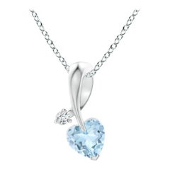 Angara Natural Heart-Shaped Aquamarine Ribbon Pendant with Diamond in Platinum