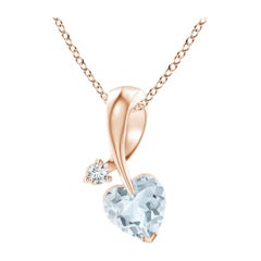 Ciondolo Angara con acquamarina naturale a forma di cuore e diamante in oro rosa 14 carati