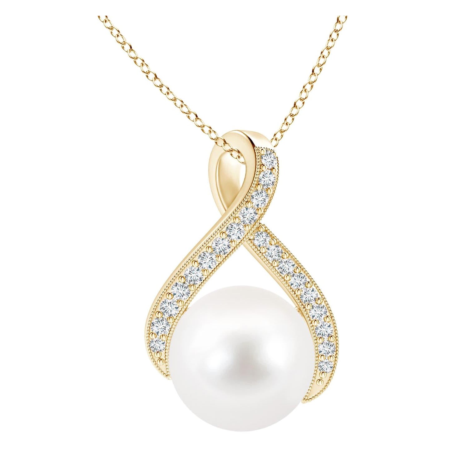 Angara Süßwasserperlen-Anhänger mit Diamanten in 14K Gelbgold im Angebot