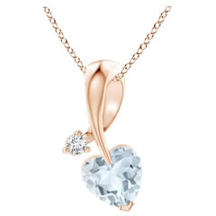 Angara Natural Heart-Shaped Aquamarine Pendant with Diamond in 14K Rose Gold