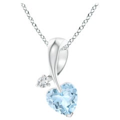 Angara Natural Heart-Shaped Aquamarine Ribbon Pendant with Diamond in Platinum