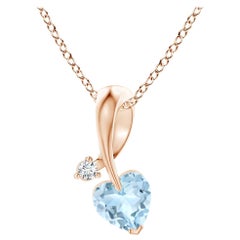Angara Natural Heart-Shaped Aquamarine Pendant with Diamond in 14K Rose Gold