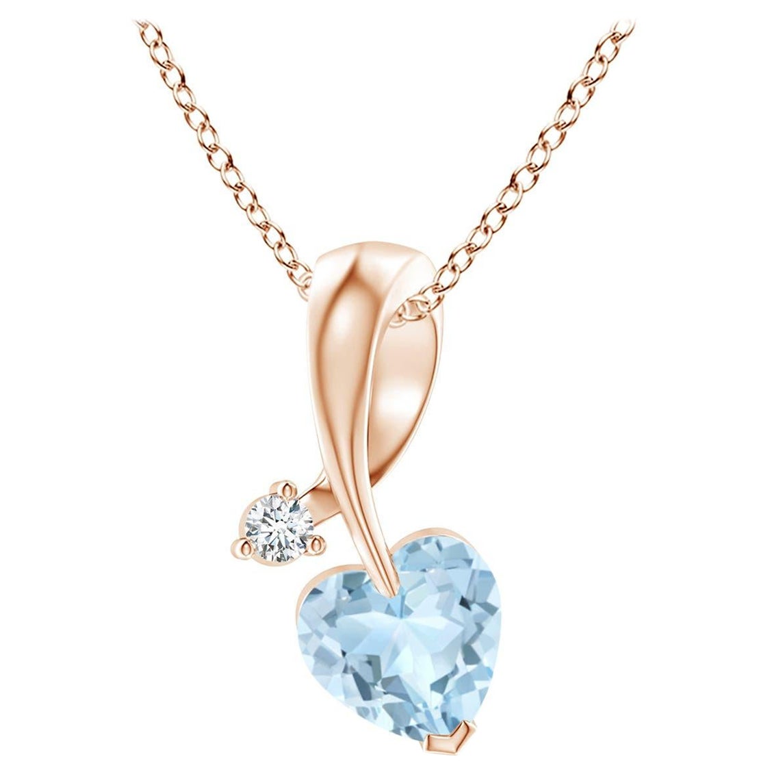 Ciondolo Angara con acquamarina naturale a forma di cuore e diamante in oro rosa 14 carati