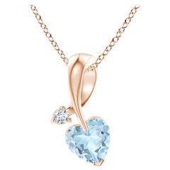 Angara Natural Heart-Shaped Aquamarine Pendant with Diamond in 14K Rose Gold