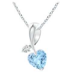 Angara Natural Heart-Shaped Aquamarine Ribbon Pendant with Diamond in Platinum
