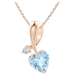 Angara Natural Heart-Shaped Aquamarine Pendant with Diamond in 14K Rose Gold