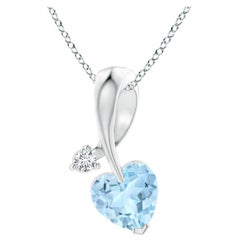 Angara Natural Heart-Shaped Aquamarine Ribbon Pendant with Diamond in Platinum