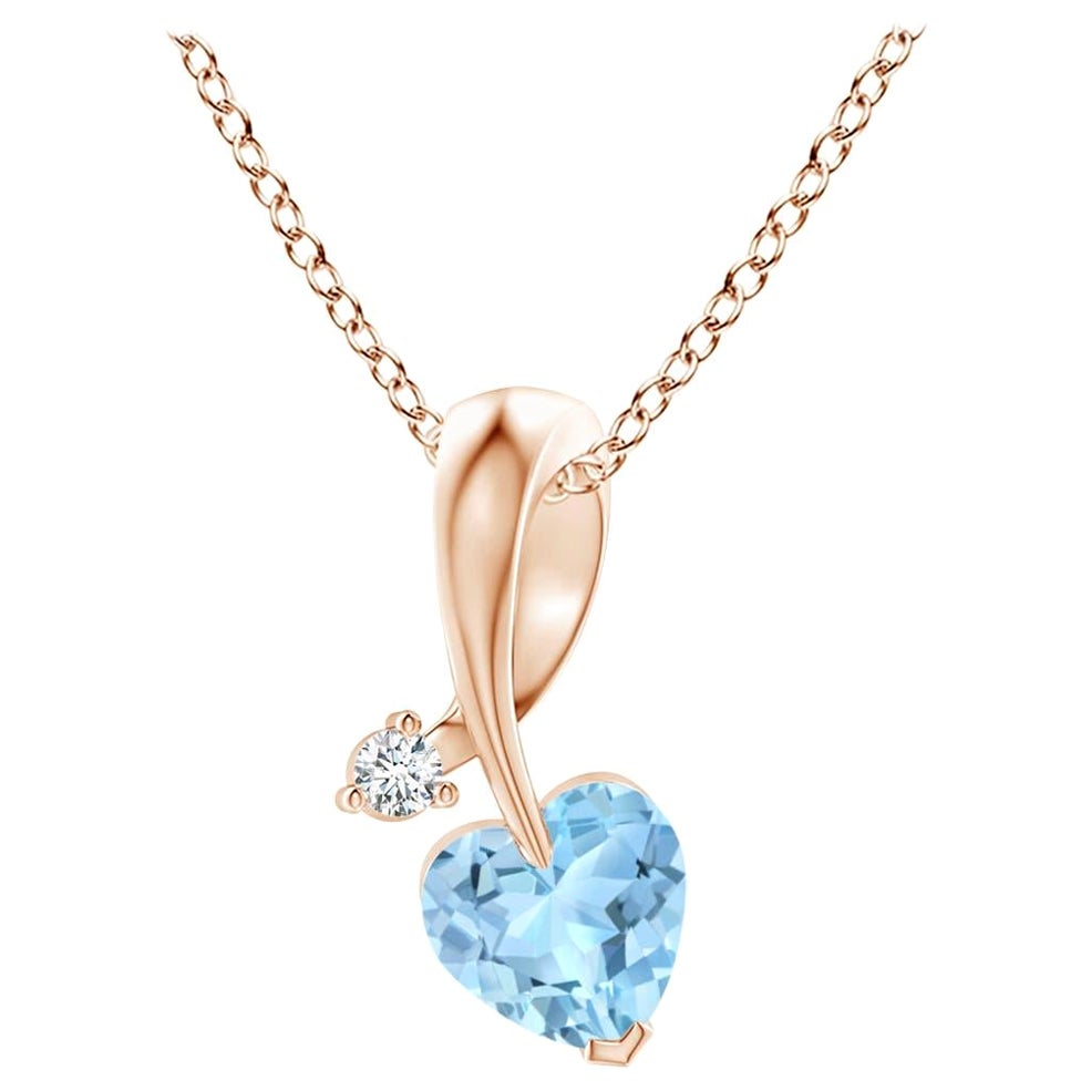Ciondolo Angara con acquamarina naturale a forma di cuore e diamante in oro rosa 14 carati