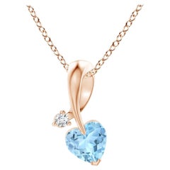 Angara Natural Heart-Shaped Aquamarine Pendant with Diamond in 14K Rose Gold