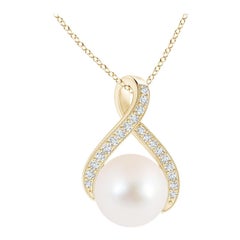 Angara Freshwater Pearl Swirl Ribbon Pendant with Diamonds in 14K Yellow Gold