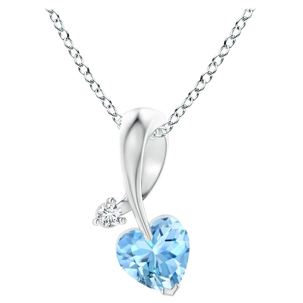Angara Ciondolo a nastro con acquamarina naturale a forma di cuore e diamante in platino
