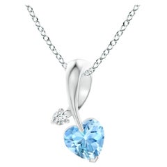 Angara Natural Heart-Shaped Aquamarine Ribbon Pendant with Diamond in Platinum