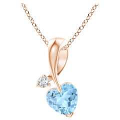 Angara Natural Heart-Shaped Aquamarine Pendant with Diamond in 14K Rose Gold