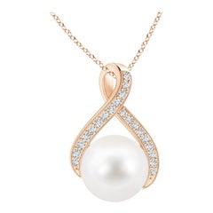 Angara Freshwater Pearl Swirl Ribbon Pendant with Diamonds in 14K Rose Gold