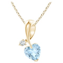 Angara Natural Heart-Shaped Aquamarine Pendant with Diamond in 14K Yellow Gold