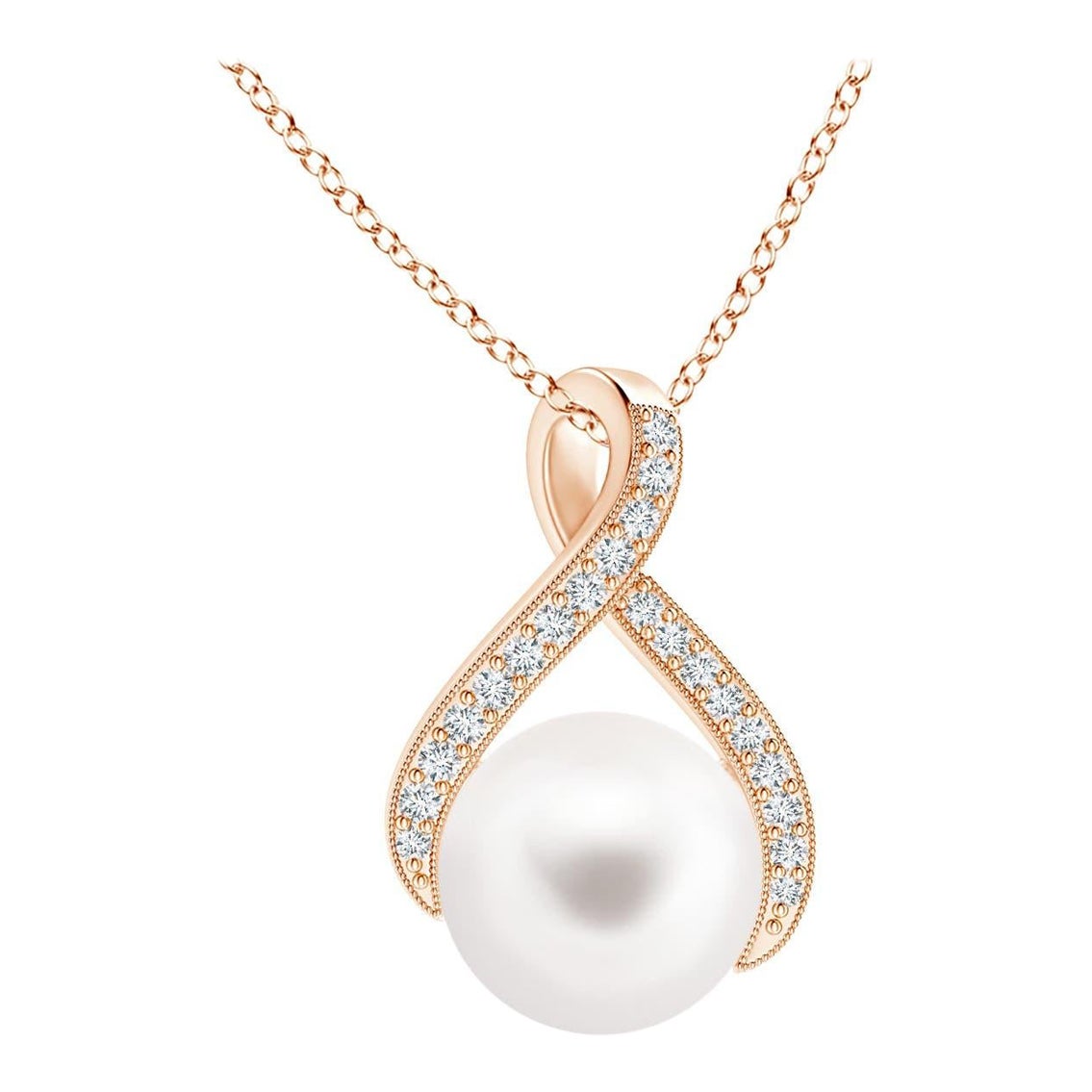 Pendentif en or rose 14K avec perle d'eau douce Angara et diamants