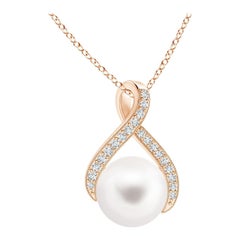 Angara Freshwater Pearl Swirl Ribbon Pendant with Diamonds in 14K Rose Gold