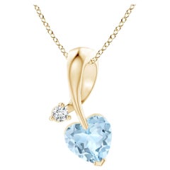 Angara Natural Heart-Shaped Aquamarine Pendant with Diamond in 14K Yellow Gold