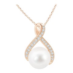 Angara Freshwater Pearl Swirl Ribbon Pendant with Diamonds in 14K Rose Gold