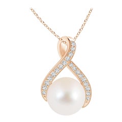 Angara Freshwater Pearl Swirl Ribbon Pendant with Diamonds in 14K Rose Gold