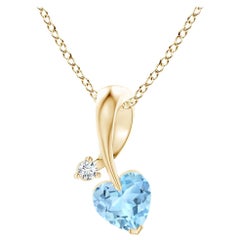 Angara Natural Heart-Shaped Aquamarine Pendant with Diamond in 14K Yellow Gold