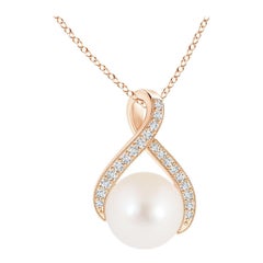 Angara Freshwater Pearl Swirl Ribbon Pendant with Diamonds in 14K Rose Gold