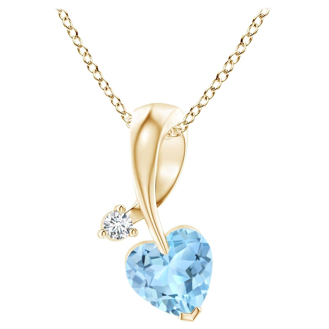 Ciondolo Angara con acquamarina naturale a forma di cuore e diamante in oro giallo 14 carati