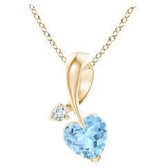 Angara Natural Heart-Shaped Aquamarine Pendant with Diamond in 14K Yellow Gold