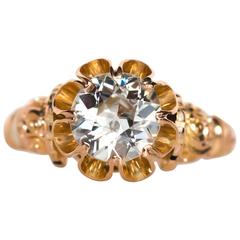 1880s Victorian GIA Certified 1.02 Carat Diamond Yellow Gold Engagement Ring 4