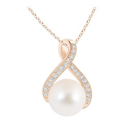 Angara Freshwater Pearl Swirl Ribbon Pendant with Diamonds in 14K Rose Gold
