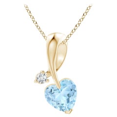 Ciondolo Angara con acquamarina naturale a forma di cuore e diamante in oro giallo 14 carati