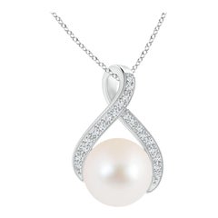 Angara Freshwater Pearl Swirl Ribbon Pendant with Diamonds in Sterling Silver