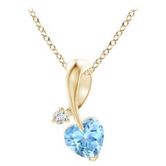 Ciondolo Angara con acquamarina naturale a forma di cuore e diamante in oro giallo 14 carati