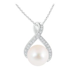 Angara Freshwater Pearl Swirl Ribbon Pendant with Diamonds in Sterling Silver